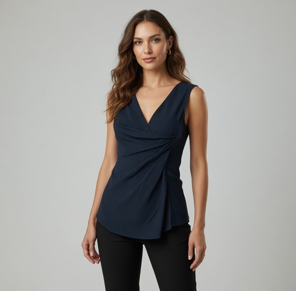 Theory Women's Black V-Neck Ruffled Open Back Tank Top S Sleeveless Blouse VG